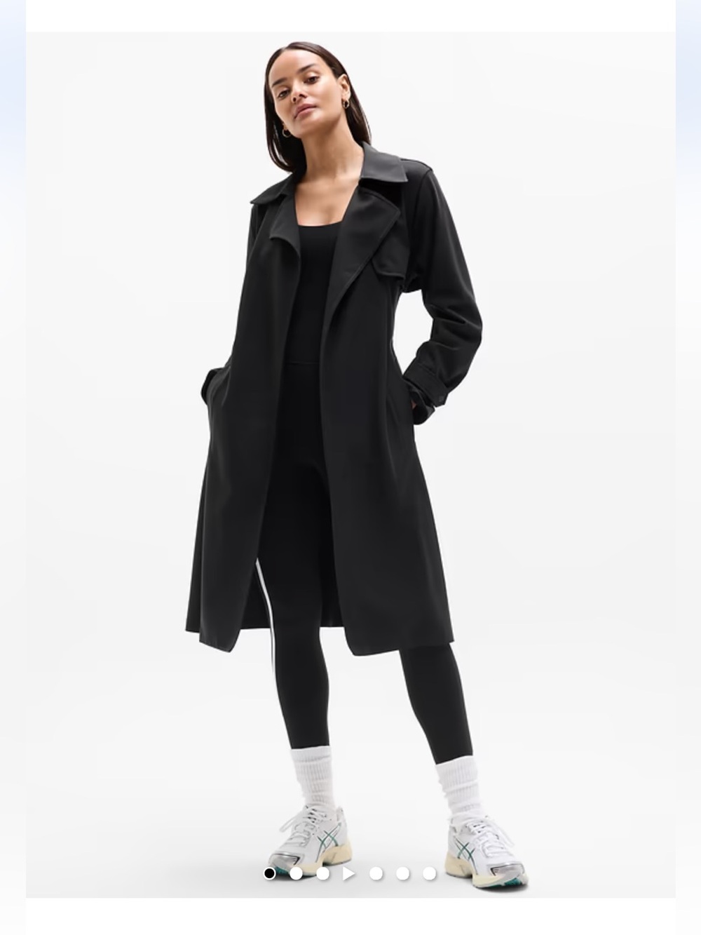 Athleta Black Classic Belted Stellar Trench Coat Sz XS Petite